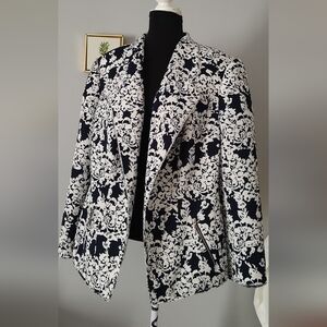 Women Blazer John Meyer Collection Floral Navy Blue And White Size 22W New Out T